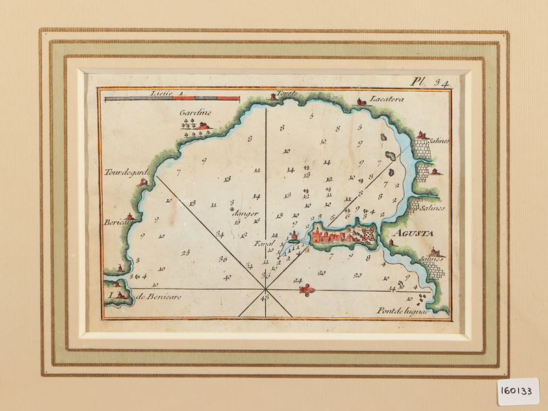 Joseph Roux - Mappa della Baia di Augusta, Sicilia