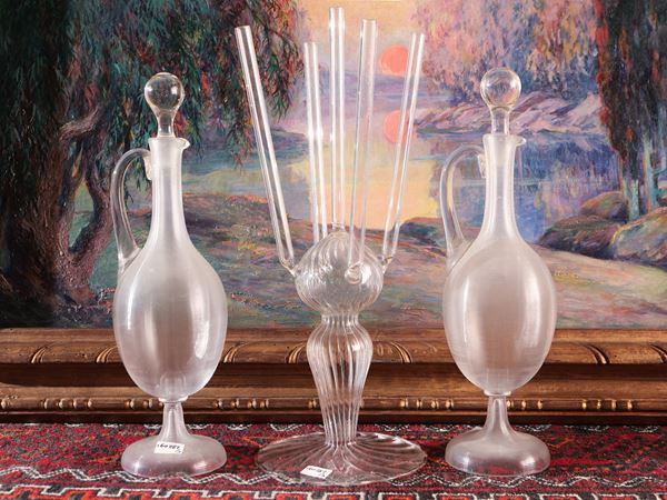 Three home accessories in colorless glass
