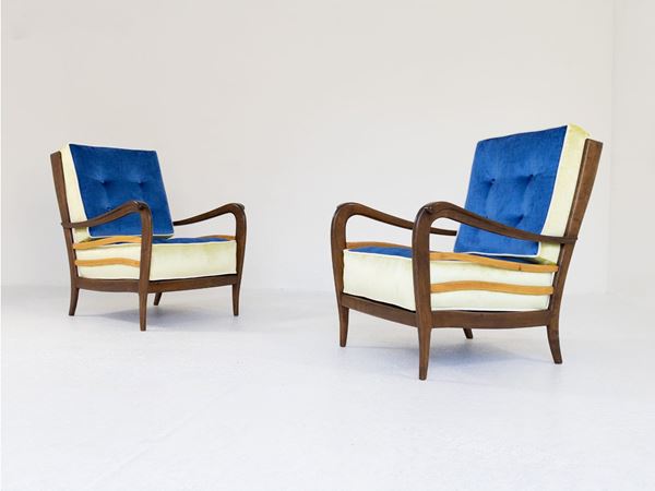 Pair of walnut armchairs