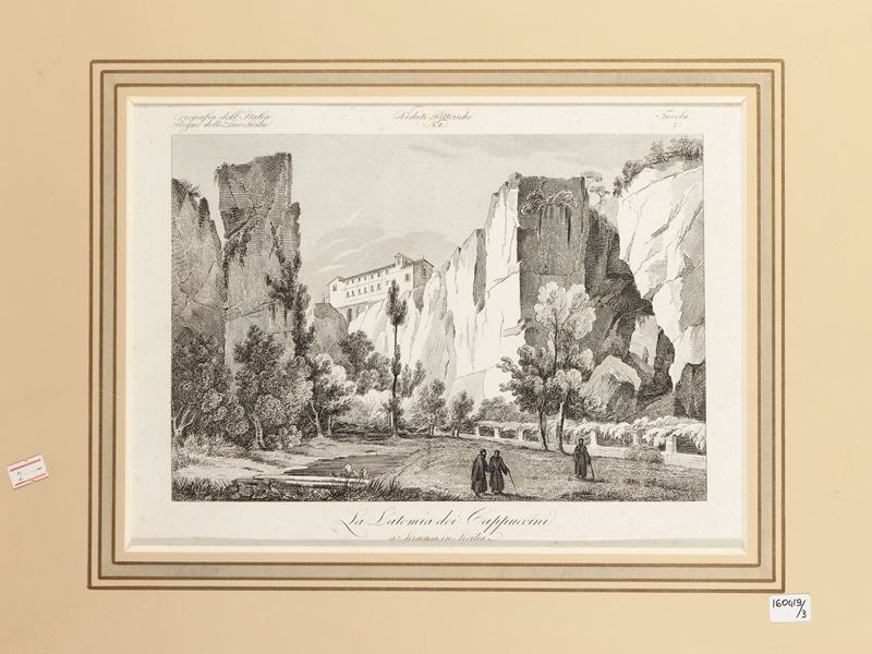 Antonio Zuccagni Orlandini - La Latomia dei Cappuccini - Veduta di Jaci e dello Stretto di Messin...