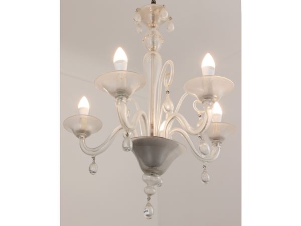 Colorless blown glass chandelier