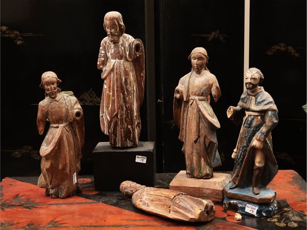 Five wooden figures, probably oriental art