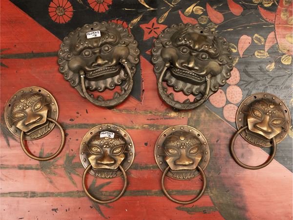 Six oriental bronze handles