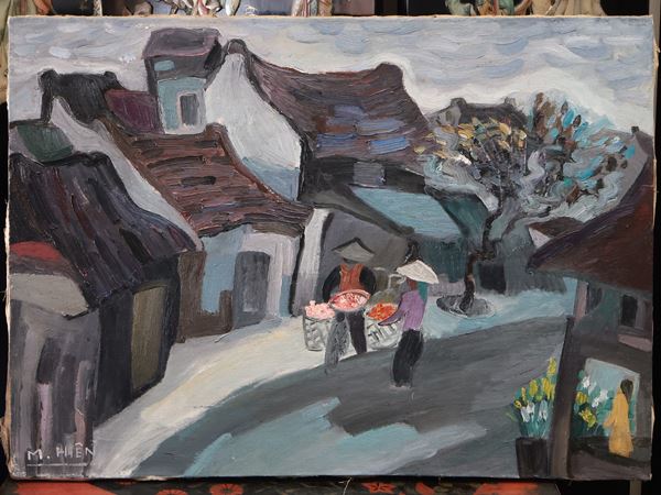M. Hien, View of a village with characters