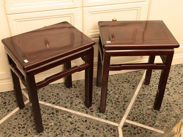 Pair of oriental low tables in mahogany