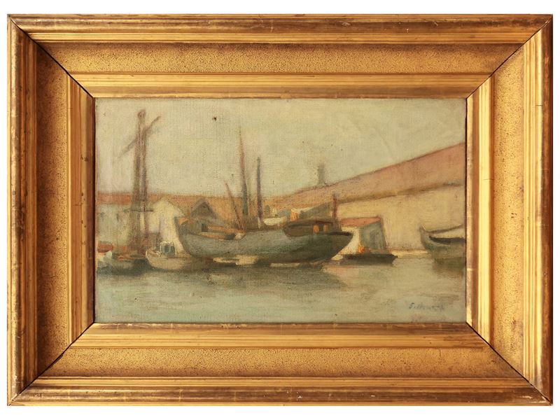 Giovanni March - Barche nel Porto di Livorno