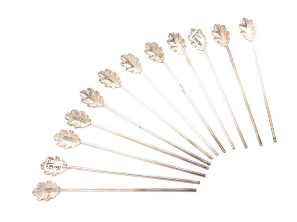 Series of twelve long silver cocktail spoons, Peruzzi Florence