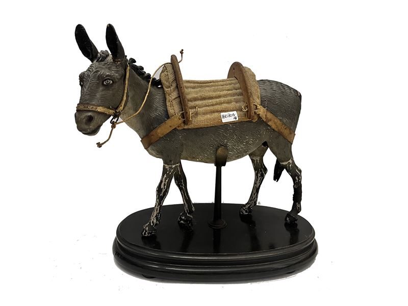 Asinello da Presepe in Gesso Policromo e Legno