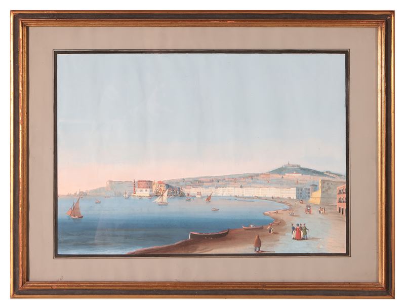 Scuola Napoletana Dell'inizio del XX Secolo - Veduta del Golfo di Napoli con Palazzo Donn'anna