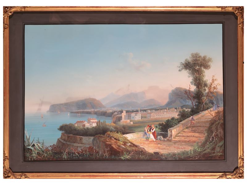 Scuola Napoletana della Fine del XIX/inizio del XX Secolo - Napoli da Posillipo - Sorrento