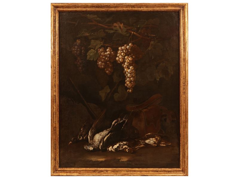 Natura morta con uva, cacciagione e carniere