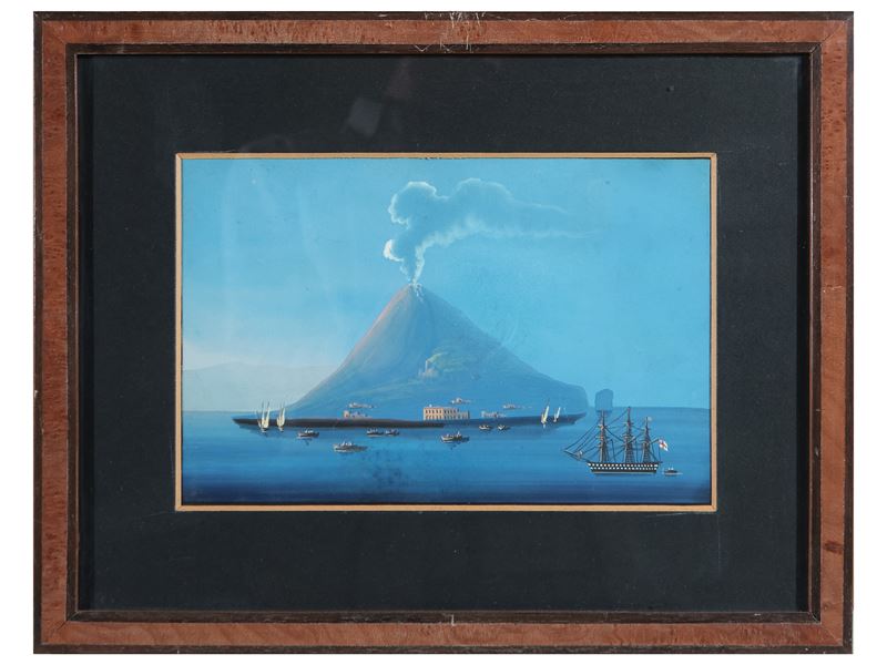 Scuola Napoletana della Fine del XIX/inizio del XX Secolo - Eruzione dello Stromboli di Giorno - ...