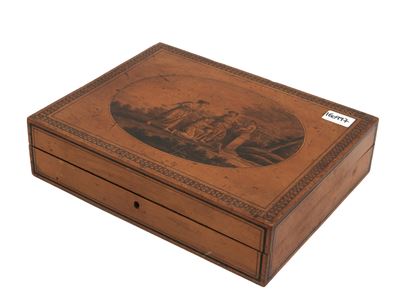 Scatola per Carte da Gioco in Cilegio Finemente Dipinto in Monocromia
