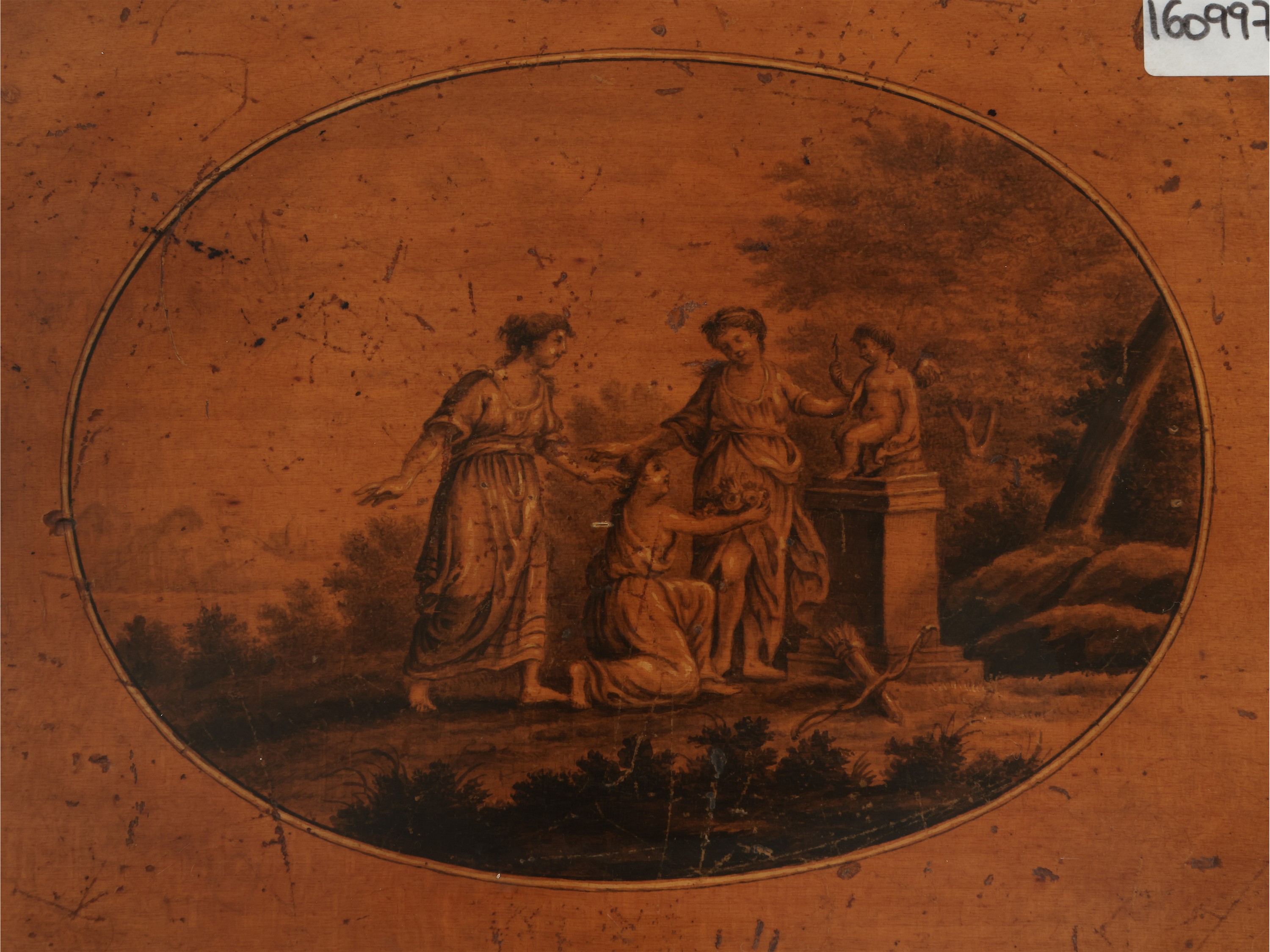 Scatola per Carte da Gioco in Cilegio Finemente Dipinto in Monocromia