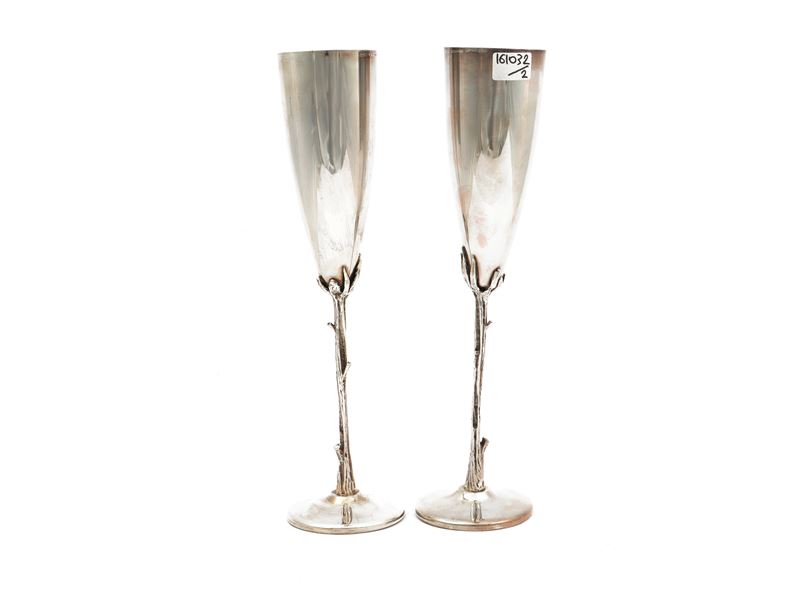 Coppia di Calici Tête-à-tête in Argento 925, Cassetti Firenze
