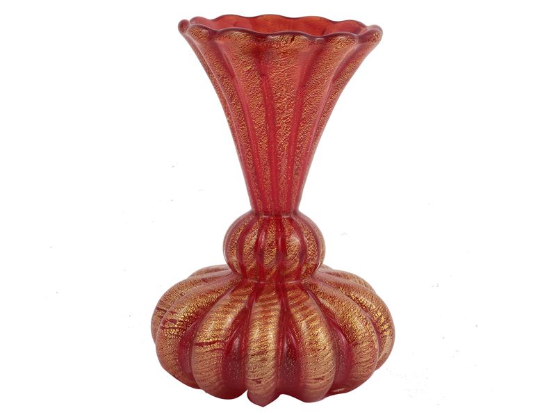 Vaso Barovier & Toso in Vetro Rosso Rubino