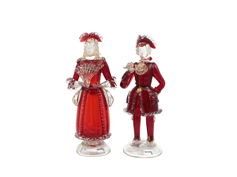 Coppia di Figure Goldoniane a.ve.M, Dama e Cavaliere,