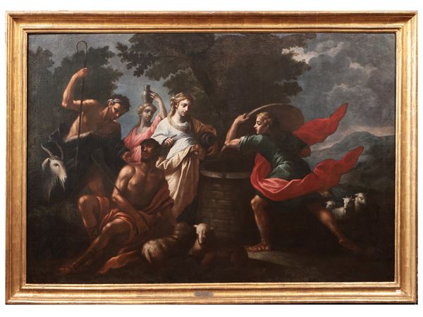 Cerchia di Luca Giordano - Rachele e Giacobbe al pozzo