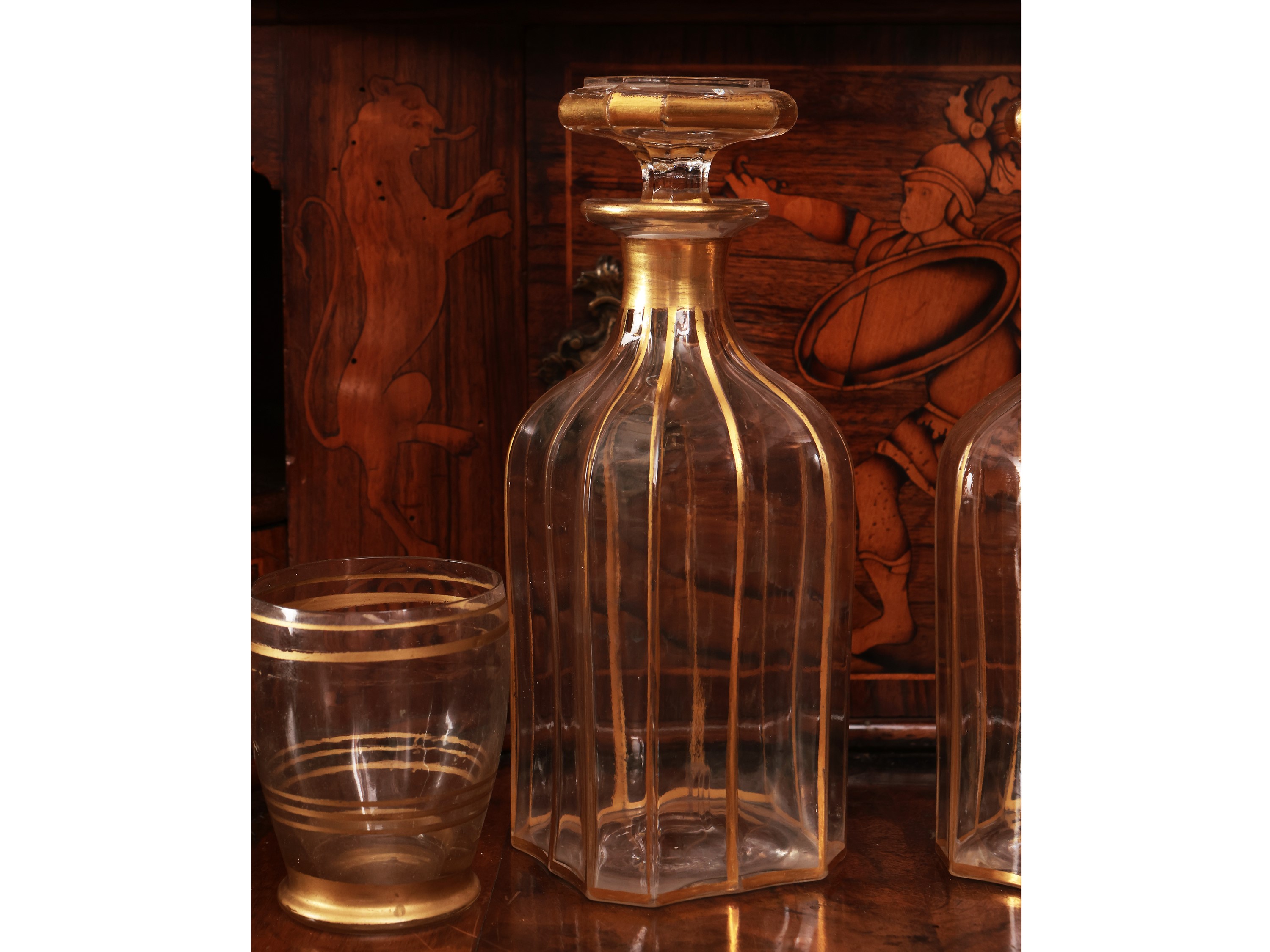 Set da Liquore in Vetro Soffiato e Lumeggiato in Oro