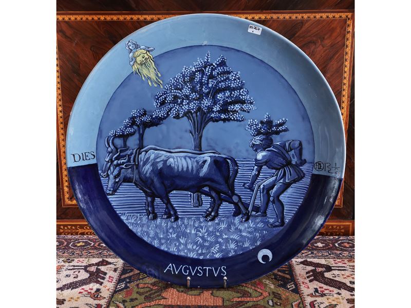 Grande piatto da parata in terracotta invetriata, Cantagalli