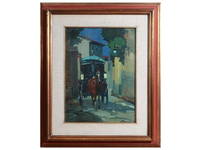 Piero Marchi - Scorcio Livornese con Carozza