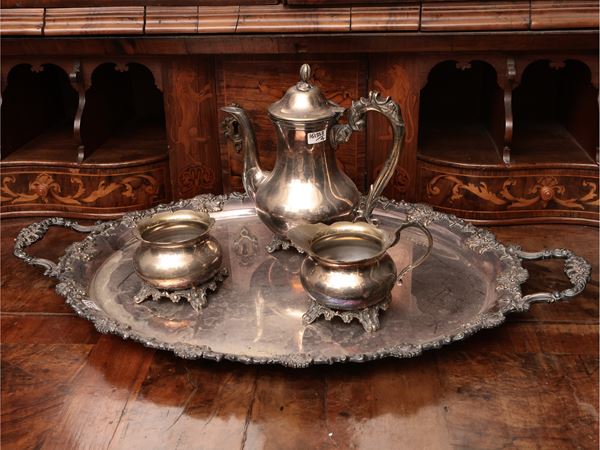 Servizio da caffè in metallo argentato