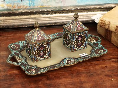 Calamaio in Metallo, Smalti Cloisonnè ed Onice