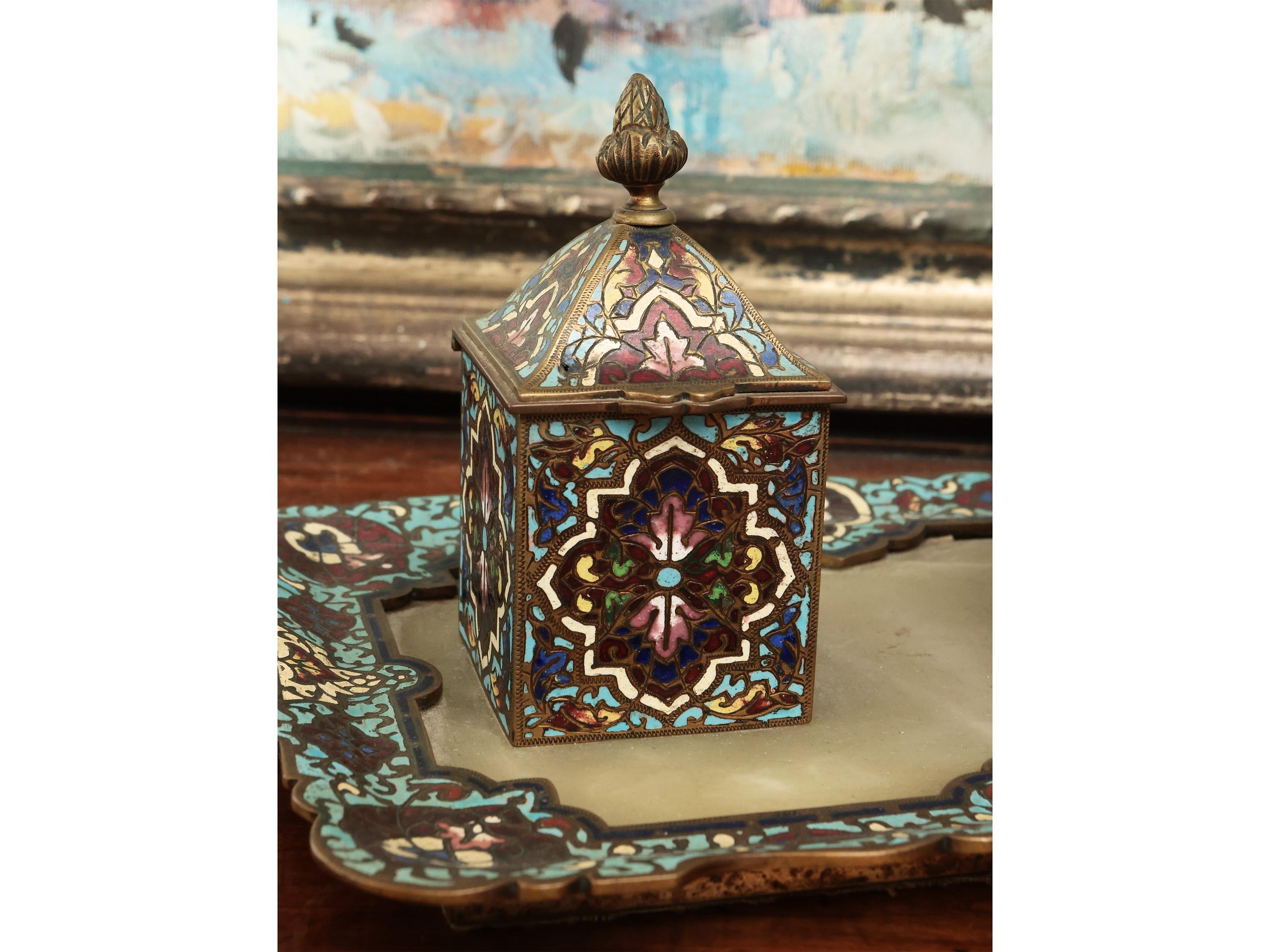 Calamaio in Metallo, Smalti Cloisonnè ed Onice