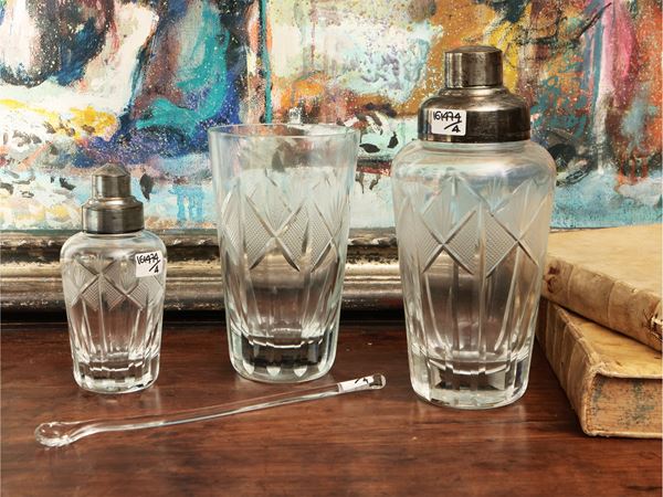 Set da cocktail in cristallo molato con dettagli in metallo argentato