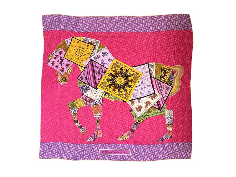 Hermès, Grande Foulard in Seta "a Cheval Sur Mon Carrè"