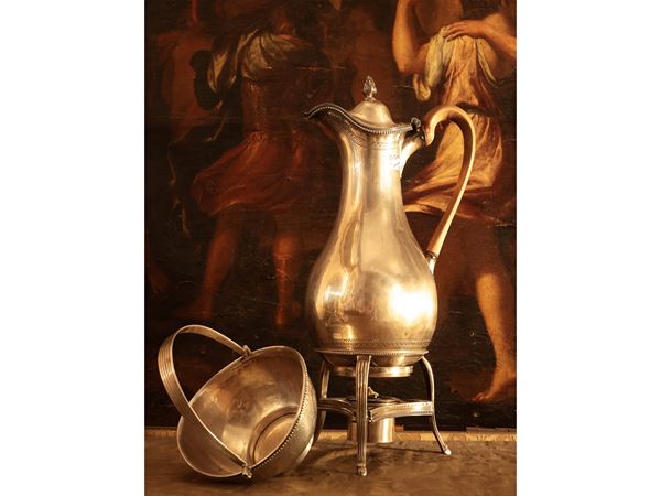 Silver chocolate pot with warmer