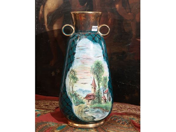Vaso in terracotta smaltata, Lamberto Mancinelli, Deruta