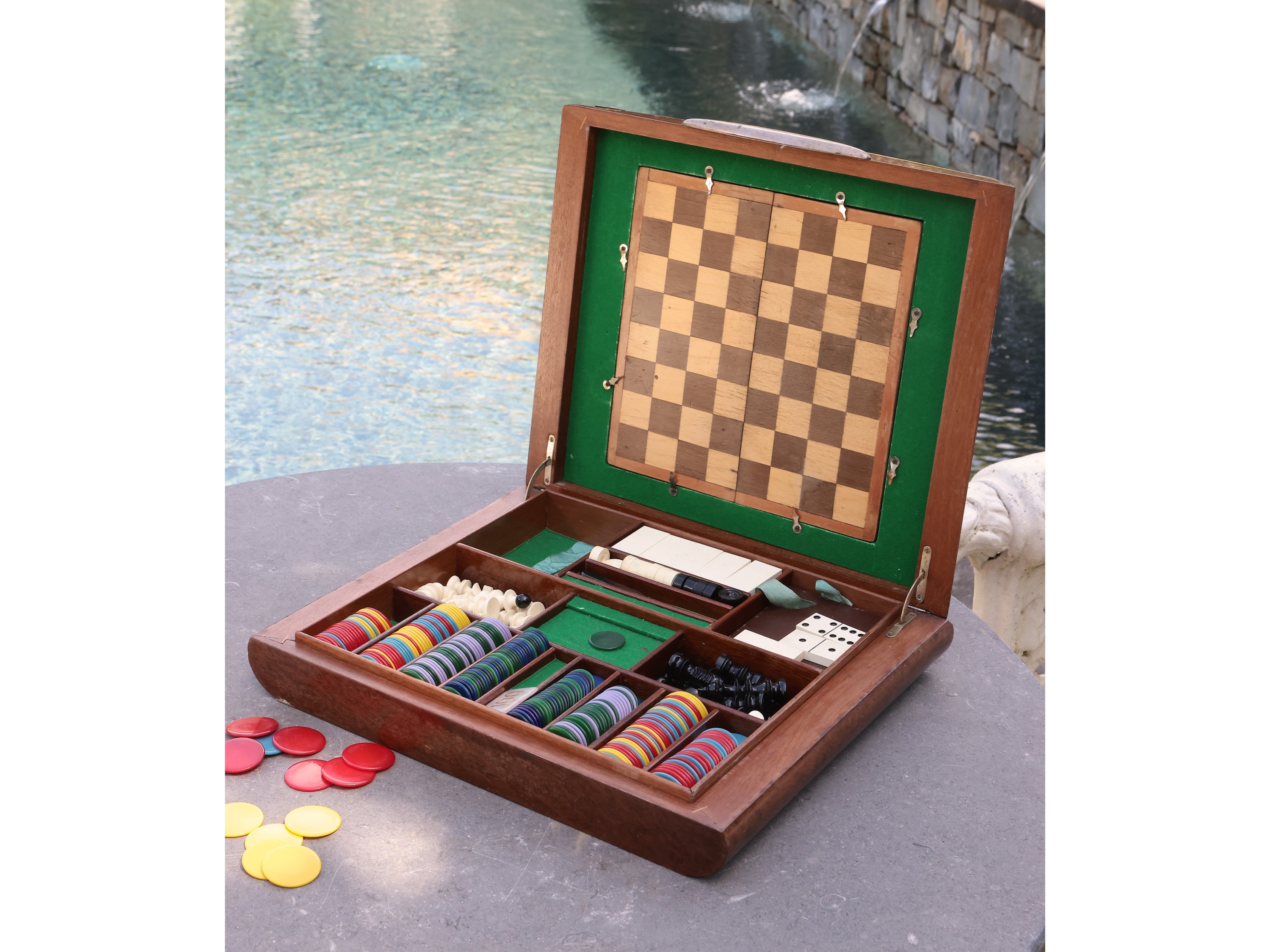 Scatola da Gioco in Noce e Argento, S. A. Scheurle Firenze