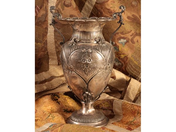 Silver amphora vase