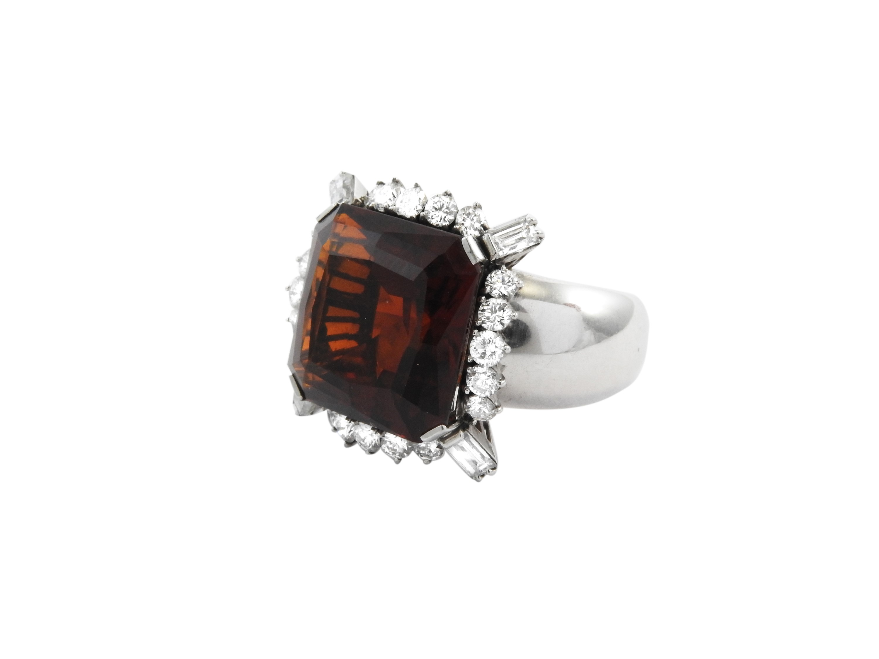 Anello Fascia in Oro Bianco con Diamanti e Quarzo Citrino