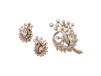 Demi Parure Spilla e Orecchini in Oro Bianco con Diamanti