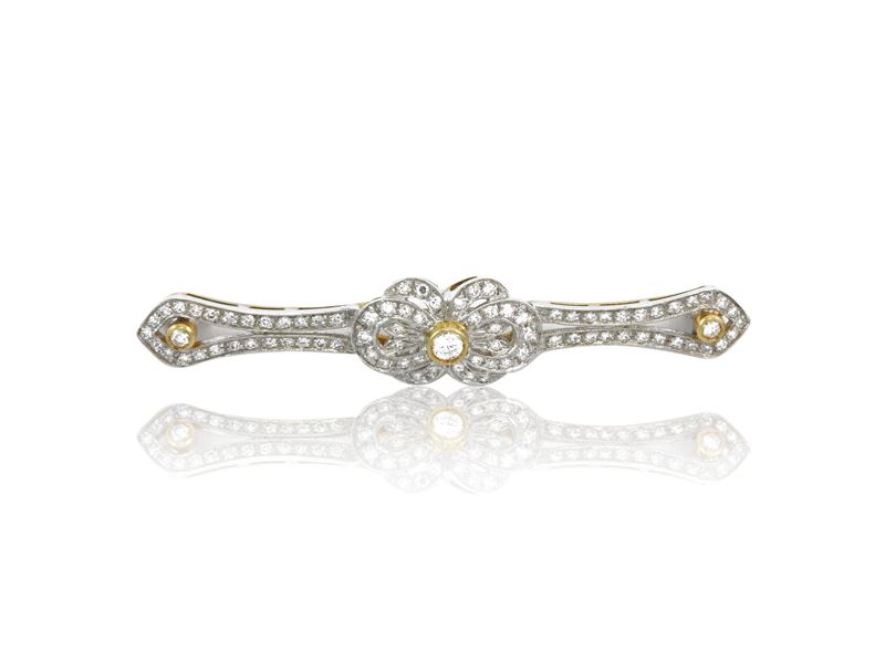 Spilla Barretta in Oro Giallo e Bianco con Diamanti