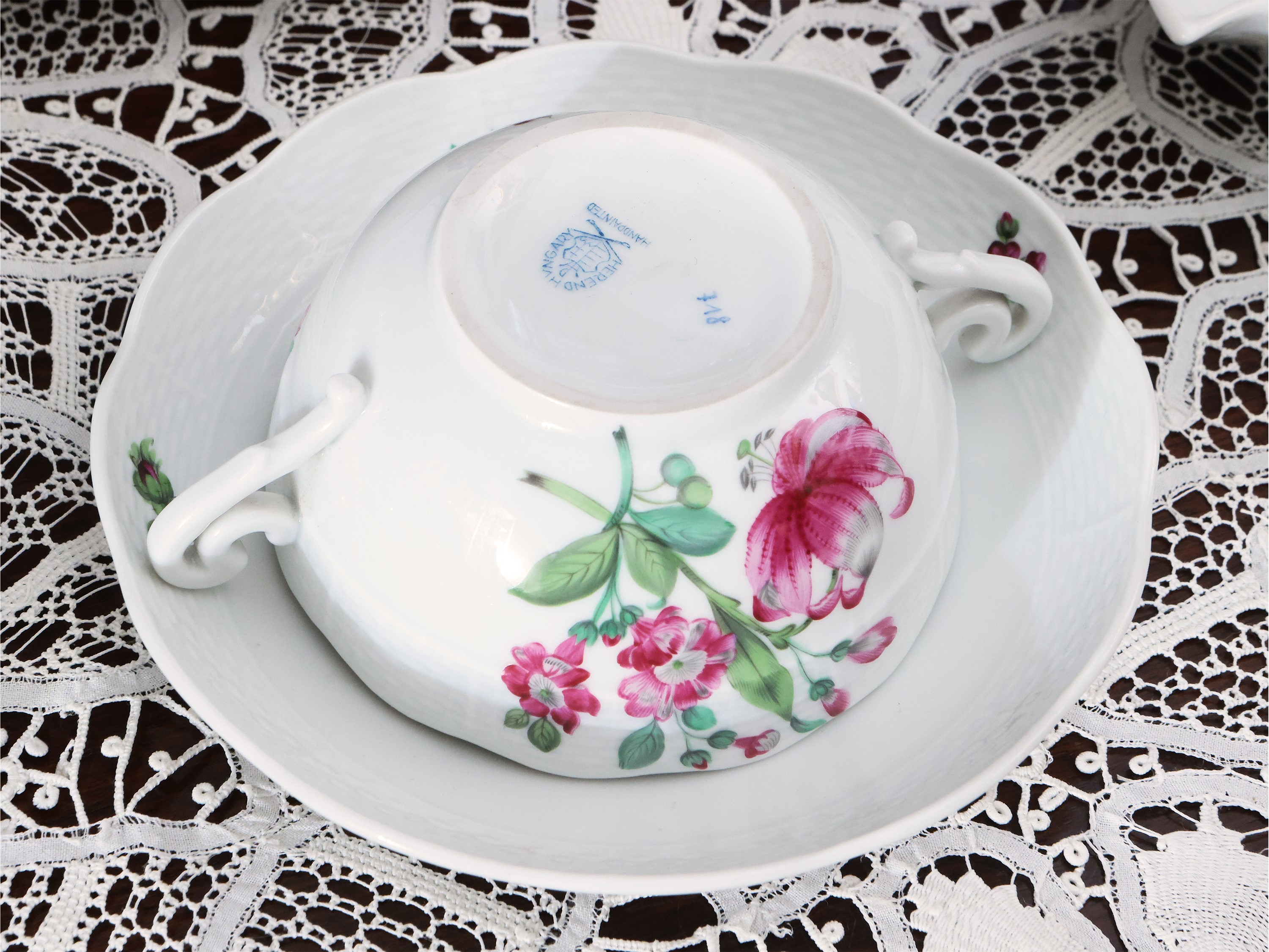 Servizio di Piatti in Porcellana, Decoro Bouquet De Rose Gould, Herend