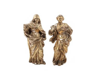 Coppia di Sculture di Legno Intagliato e Dorato a Mecca