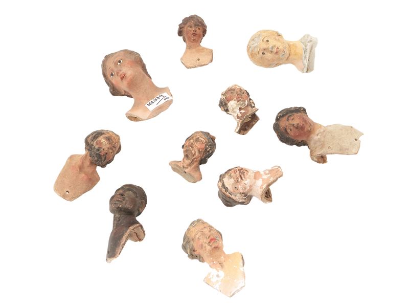 Dieci Testine per Personaggi da Presepe in Terracotta
