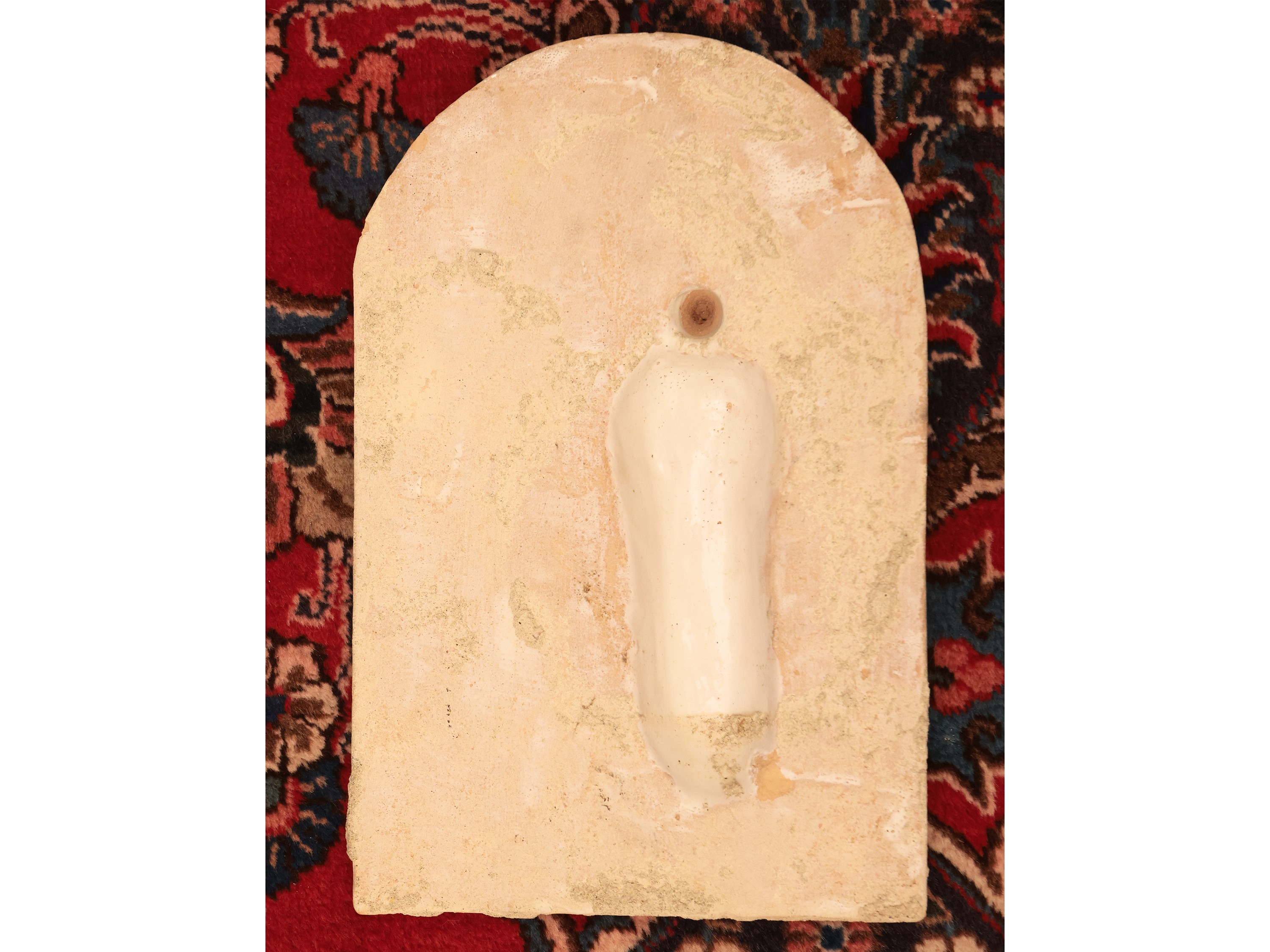 Placca Devozionale Ad Altorilievo in Terracotta Smaltata