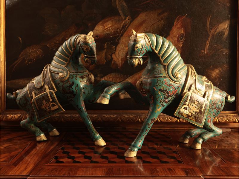 Coppia di Cavalli Rampanti in Legno Laccato