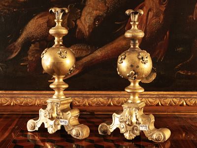 Coppia di Alari in Bronzo Dorato