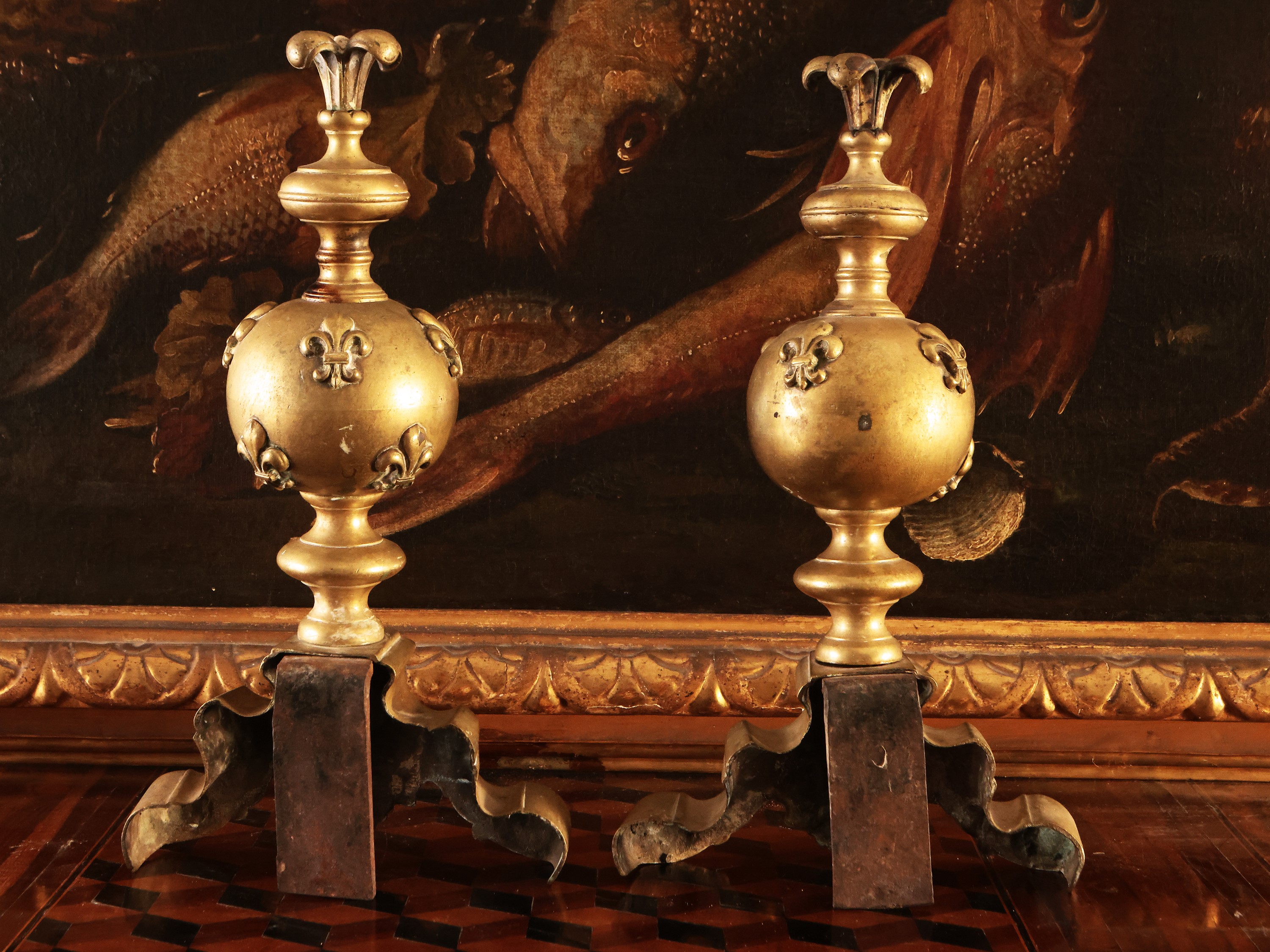 Coppia di Alari in Bronzo Dorato