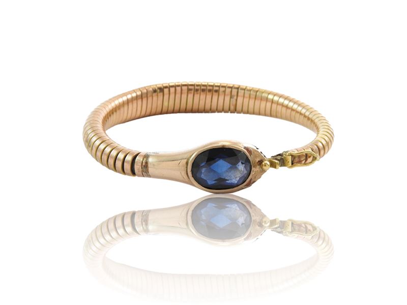 Bracciale Tubogas Animalier in Oro a Basso Titolo con Zaffiro Sintetico