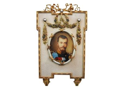 Cornice Portaritratto in Oro Rosa con Diamanti e Smalti Policromimi su Supporto in Legno