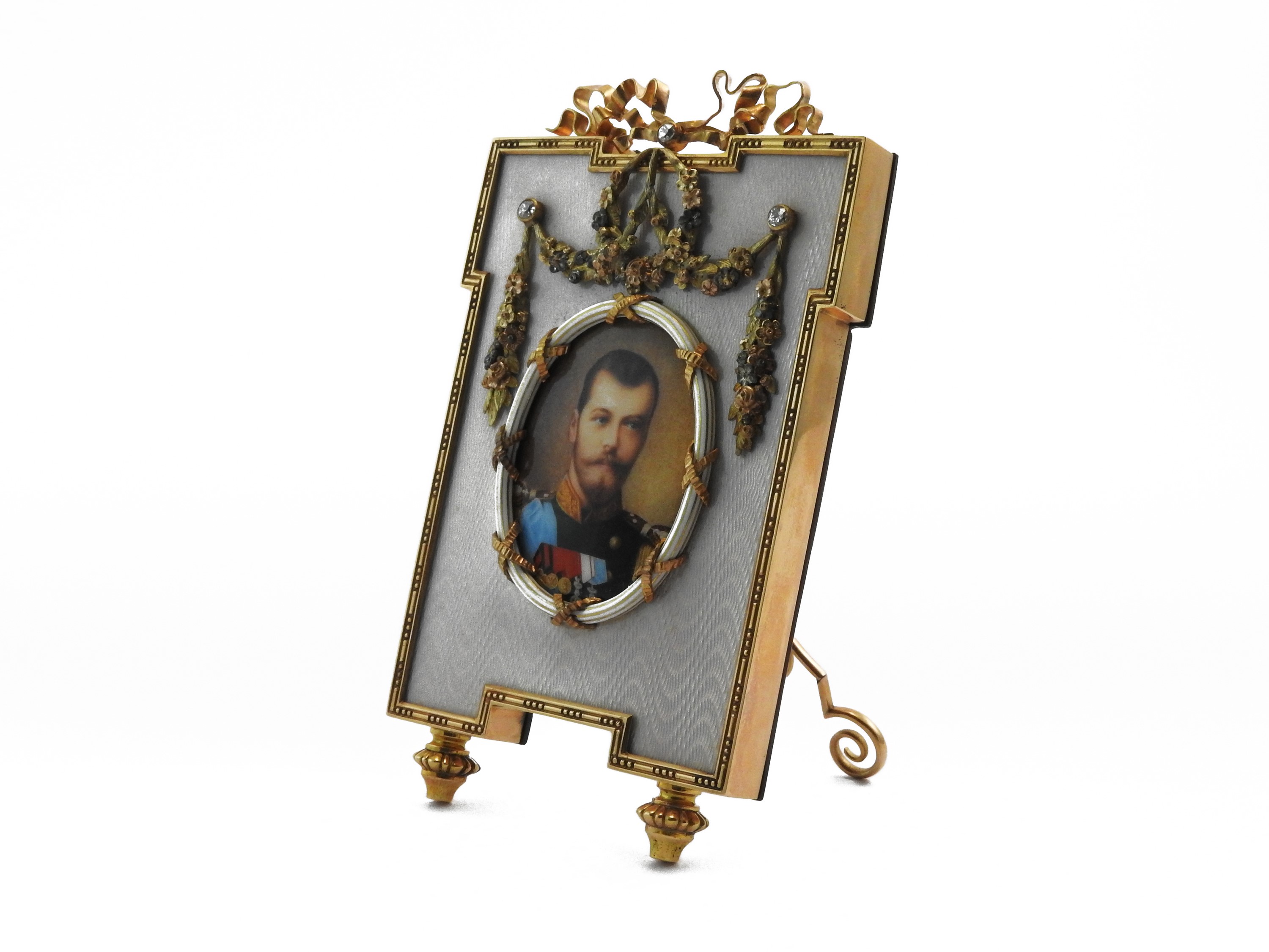 Cornice Portaritratto in Oro Rosa con Diamanti e Smalti Policromimi su Supporto in Legno