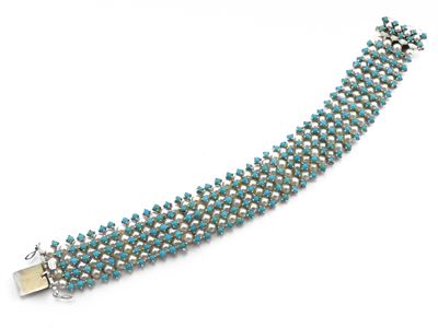 Bracciale in Oro Bianco con Turchesi e Perle