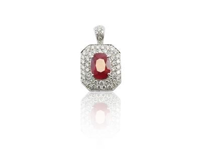 Pendente in Oro Bianco con Diamanti e Rubino