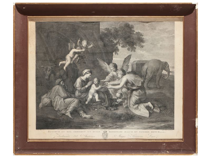 Raphael Morghen - Da Nicolas Poussin, Sacra Famiglia Servita dagli Angeli